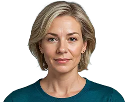 Frau mit blonden Haaren und grünem Oberteil