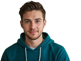 junger Mann mit kurzen Haaren, Seitenscheitel, 3-Tage Bart und Kapuzenpulli